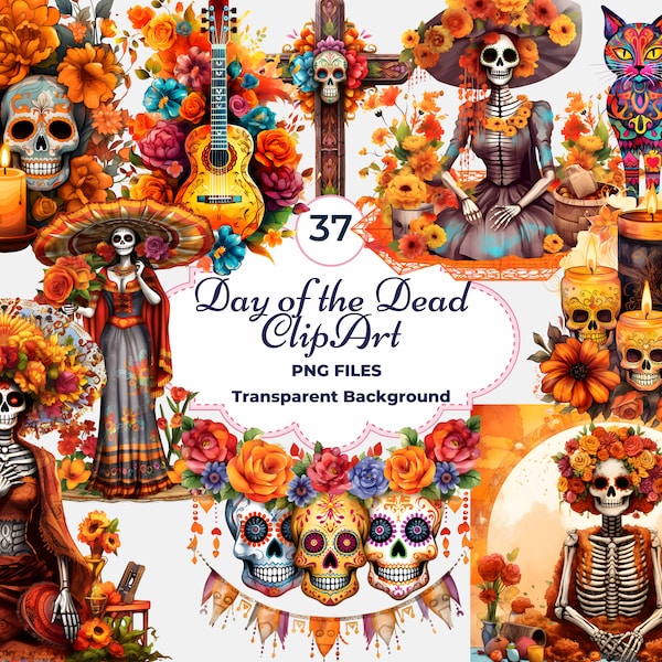 Day of the Dead Clipart, Day of the Dead PNG, Día de Los Muertos, Sugar Skull Clipart, Catrina Figures Clipart, Mexican Culture, Sublimation