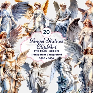 Clipart de statues d'anges, aquarelles PNG de statues d'anges, anges célestes, illustrations d'anges, statues grecques, sublimation, statues célestes
