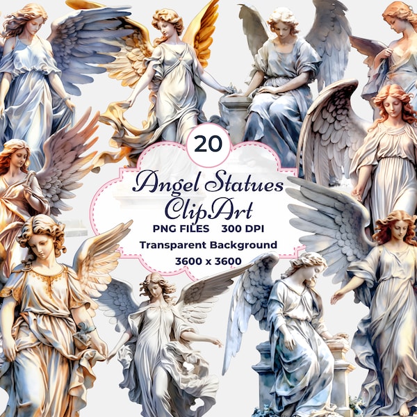 Angel Statues Clipart, Watercolor Angel Statues PNG, Heavenly Angels, Angel Illustrations, Greek Statues, Sublimation, Celestial Statues