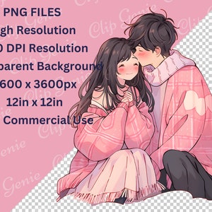 Cartoon Couple Clipart, Cartoon Couple PNG, Anime Couple, Gaming Couple, Bubble Tea Couple, Hugging, Holding Hands, Sublimation image 2