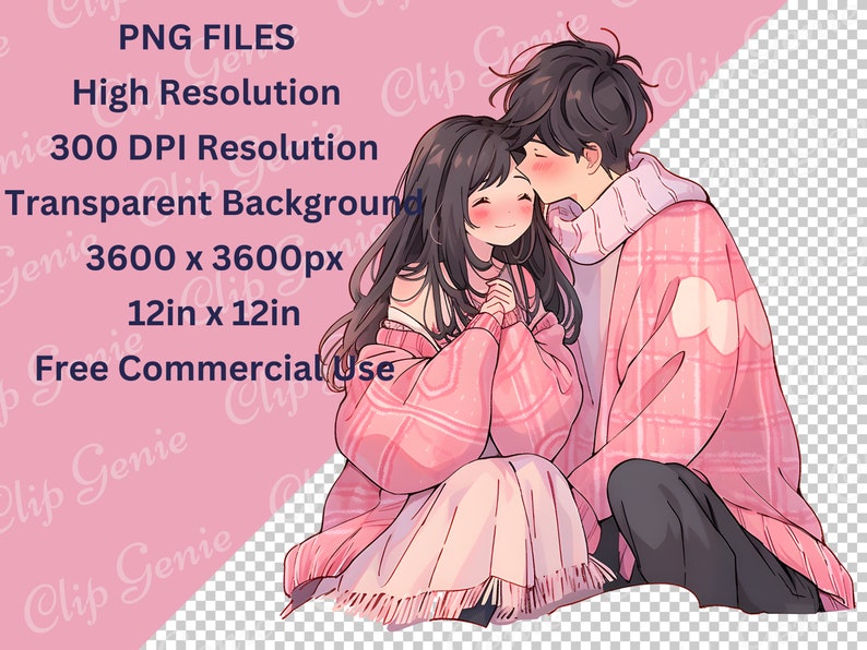 Cartoon Couple Clipart, Cartoon Couple PNG, Anime Couple, Gaming Couple, Bubble Tea Couple, Hugging, Holding Hands, Sublimation image 2