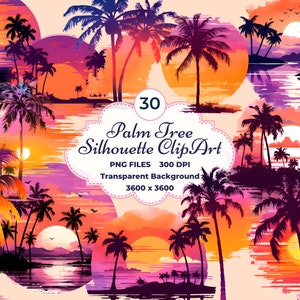 Palm Tree Silhouette Clipart, Palm Tree Sunset PNG, Palm Tree Clipart, Sublimation, Beach Sunset PNG, Vacation PNG, Tropical Clipart