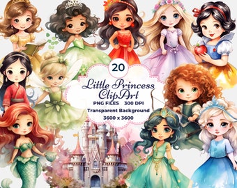 Little Princess Clipart, Watercolor Princess Clipart, Nursery Decor PNG, Baby Princess PNG, Sublimation, Princess Birthday, Toddler Princess