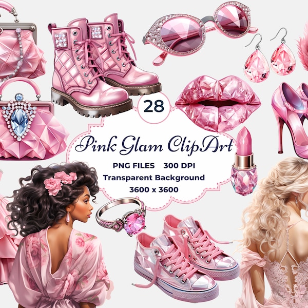 Pink Glam Clipart, Rosa Estética PNG, Moda Rosa, Sublimación