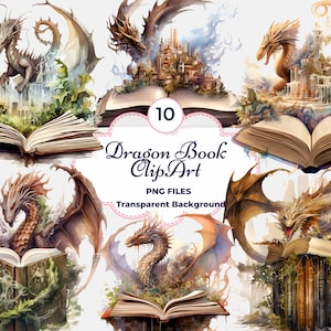Dragon Book clipart, aquarel draak open boek png, magisch boek png, sprookjesdraak clipart, sublimatie, draak png, middeleeuwse clipart