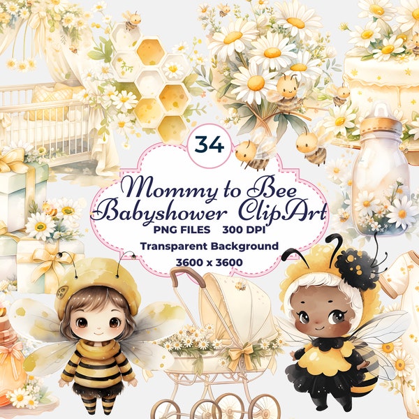 Mommy to BEE Baby Shower Clipart, Yellow Little Bee PNG, Yellow Nursery Decor, Yellow Baby Clipart, Sublimation