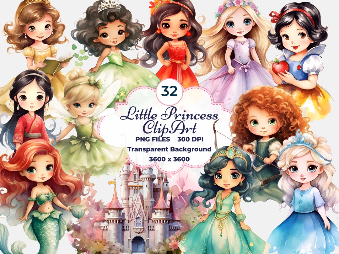 Little Princess Clipart, Watercolor Princess Clipart, Nursery Decor PNG ...