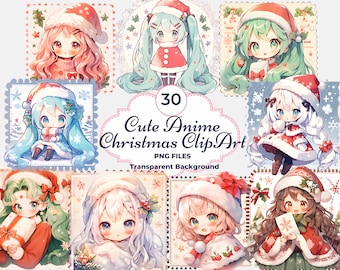 Cute Anime Stamp Christmas Clipart, Cute Christmas Anime PNG, Chibi Christmas, Kawaii Christmas Stamp, Children's Christmas, Sublimation