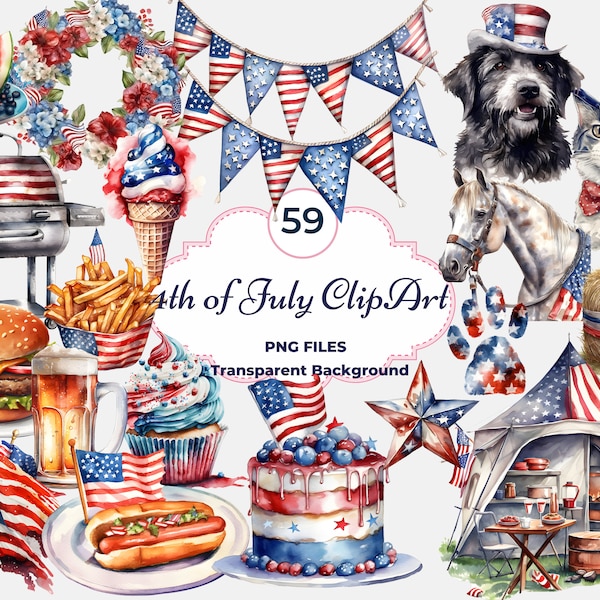 4th of July Clipart Bundle, Patriotic Graphics, 4th of July Sublimation PNG, Independance Day Clipart, Holiday PNG, American, Commercial Use