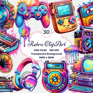 Clipart rétro, nostalgie PNG, clipart cassette, boombox PNG, sublimation, PNG rétro coloré