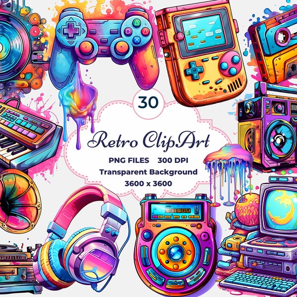 Retro Clipart, Nostalgia PNG, Cassette Clipart, Boombox PNG, Sublimation, Colorful Retro PNG