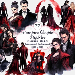 Vampire Couple Clipart, Gothic Couple PNG, Sublimation