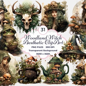 Waldhexe Ästhetisches Clipart, Waldhexe PNG, Magische Hexe Ästhetik, Waldhexe Kern, Sublimation