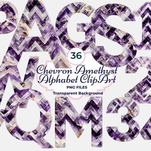 Chevron Amethyst Alphabet, Amethyst Clipart, Alphabet PNG, PNG für Zahlen, Amethyst Stein Clipart, Sublimation, Scrapbooking, Basteln