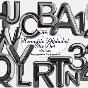 Clipart Alphabet hématite, PNG hématite, Pierre de l'Alphabet PNG, Alphabet décoratif PNG, sublimation, usage commercial, création manuelle, scrapbooking