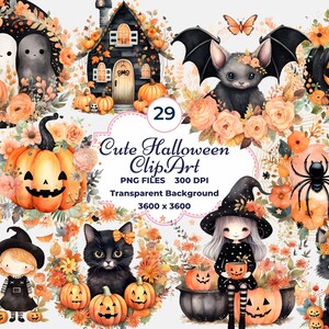 Cute Halloween Clipart, Cute Halloween PNG, Children&#39;s Halloween, Sublimation