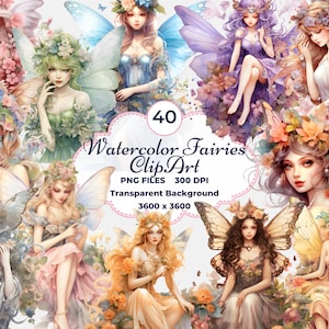 Blumen Feen Clipart, Aquarell Feen PNG, Fantasy Clipart, mystische Feen, ätherische Feen, magische Märchen Illustrationen