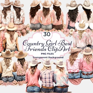 Country Girl Friends Clipart, Besties Clipart, Vrienden PNG, Sisters Clipart, Best Friends Clipart, sublimatie