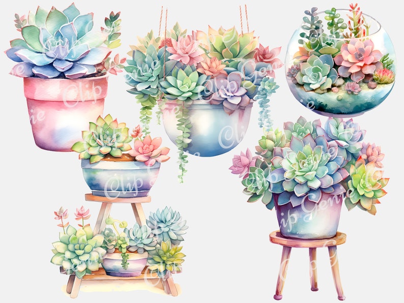 Pastel Succulent Clipart Dreamy Pastel Succulents Clipart - Etsy
