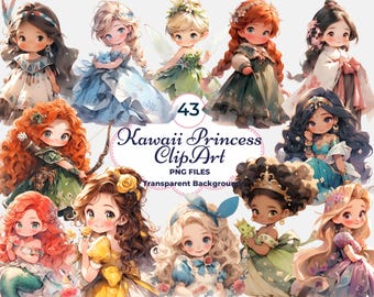 Kawaii Princess Clipart, Little Princess PNG, Sublimation, Scrapbooking, Card making, Transparent Background, Commercial Use