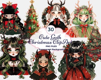 Cute Goth Christmas Clipart, Dark Christmas PNG, Black Christmas, Sublimation