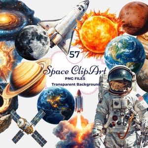 Clipart spaziale, PNG spaziale, Sole, Luna, Astronauta, Saturno, Buco nero, Galassia, Sublimazione, Uso commerciale, Sfondo trasparente