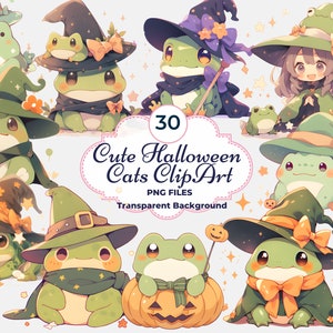 Clipart carina rana di Halloween, carina rana PNG, clipart Kawaii rana, carina rana strega PNG, rane di Halloween per bambini, sublimazione