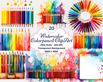 Watercolor Color Pencil Clipart, Color Pencil PNG, Art Class Pencils, Sublimation