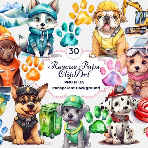 Rescue Pups Clipart, Paw Print PNG, Patrol Car PNG, Hero Puppies Clipart, Sublimation, Childrens Illustrations, Kids Cartoon Clipart