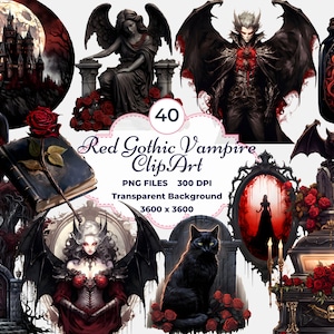 Red Gothic Vampire Clipart, Red Gothic PNG, Vampire Dark Goth, Sublimation