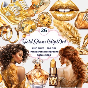 Clipart glamour oro, PNG oro glamour, PNG moda oro, sublimazione