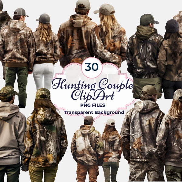 Hunting Couple Clipart, Camouflage Couple Back view, Hunting Sublimation