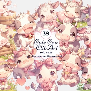 Cute Cow Clipart, Vaca PNG, Vaca adorável, Sublimação, Scrapbooking, Uso comercial, Fundo transparente, Adesivos, Artesanato