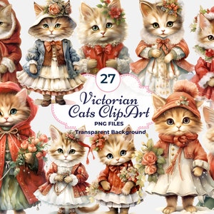 Viktorianische Katzen Clipart, Weihnachtskatze Sublimation, niedliche Katzen PNG