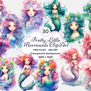 Jolie petite sirène des cliparts, aquarelle enfants sirènes PNG, sirènes magiques PNG, sirènes lunatiques, sublimation