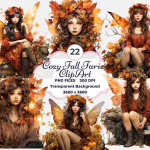 Gezellige herfstfeeën clipart, herfstfeeën PNG, grillige fee, magische fee, sublimatie, herfst magische PNG