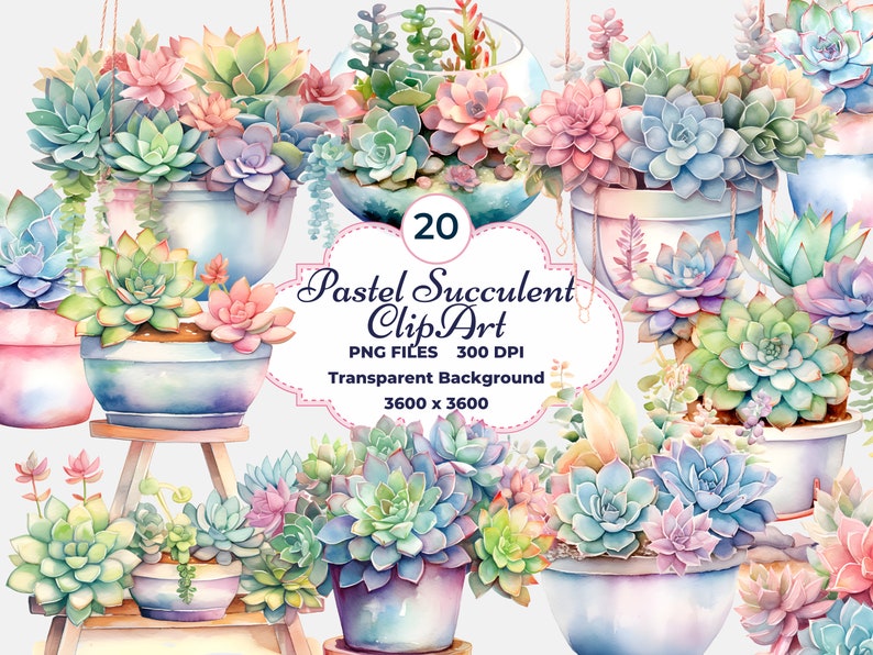 Pastel Succulent Clipart Dreamy Pastel Succulents Clipart - Etsy