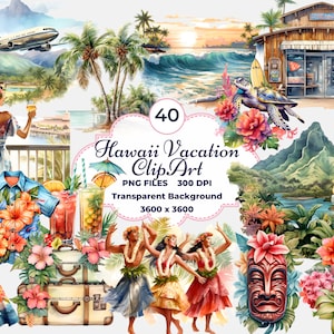 Clipart vacanze Hawaii, acquerello isola tropicale PNG, clipart estate, vacanze PNG, spiaggia PNG, sublimazione spiaggia, isola tropicale