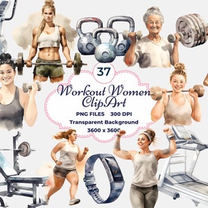 Clipart do ćwiczeń dla kobiet, akwarela fitness PNG, sprzęt do ćwiczeń PNG, clipart do ćwiczeń CrossFit, ilustracja fitness, sublimacja, siłownia PNG