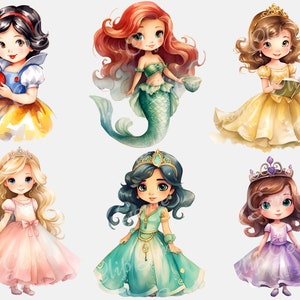 Little Princess Clipart, Watercolor Princess Clipart, Nursery Decor PNG ...