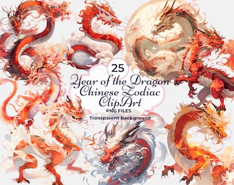 Year of the Dragon Clipart, Chinese Zodiac Clipart, Zodiac PNG, Sublimation