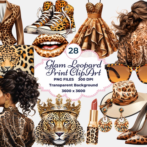 Glam Leopard Print Clipart, Leopard Print Fashion PNG, Sublimation