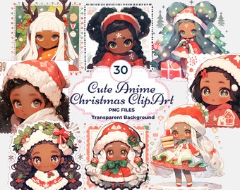 Cute Christmas Stamp Anime Clipart, Cute Christmas Anime PNG, Chibi Christmas, Kawaii Christmas Stamp, Children's Christmas, Sublimation