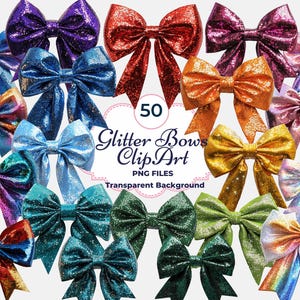 Glitter Bows Clipart, Sequin Bows PNG, Coquette, Sublimation, Scrapbooking, Transparent Background, Commercial Use