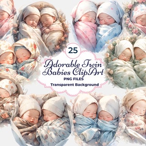 Entzückende Zwillingsbabys Clipart, Zwillingsbabys PNG, Zwillingsjungen und Mädchen, Zwillingsmädchen, Zwillingsjungen, Sublimation
