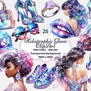 Clipart holographique glamour, PNG glamour esthétique, mode holographique, sublimation