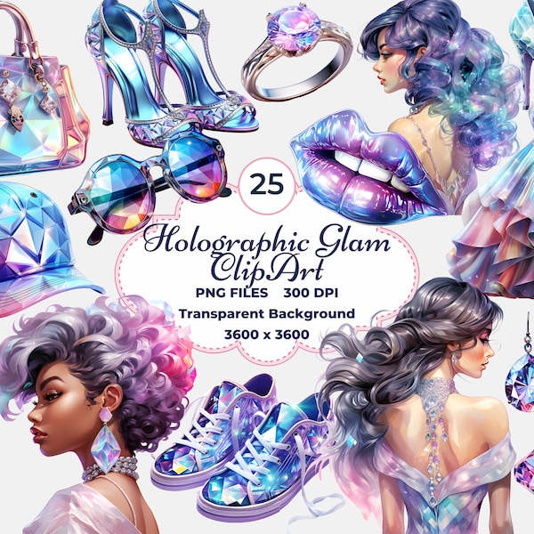 Holographisches Glam Clipart, Glam Ästhetische PNG, Holographische Mode, Sublimation