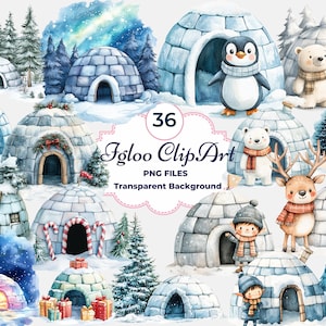 Clipart igloo, Igloo PNG, animaux mignons d'igloo, igloo panoramique, sublimation, scrapbooking, autocollants, usage commercial, fond transparent