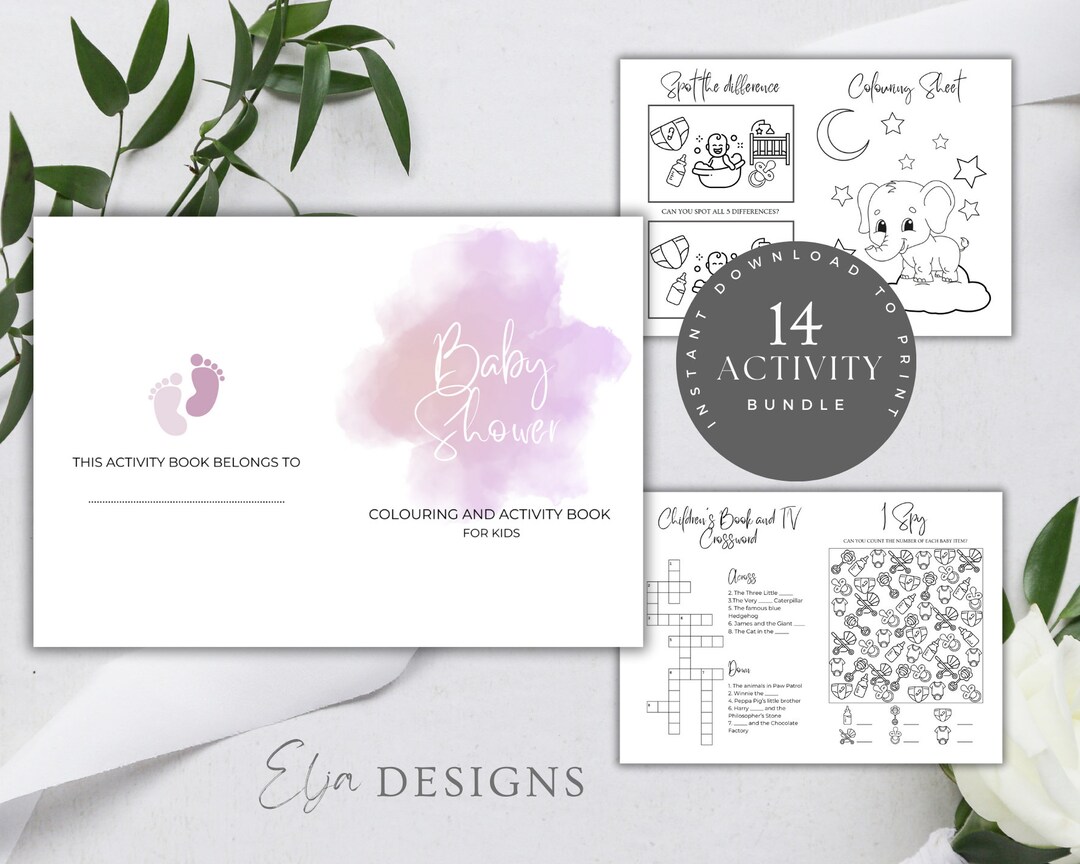 Printable Baby Shower Activity Book, Colouring&amp;activity Book for Kids ...