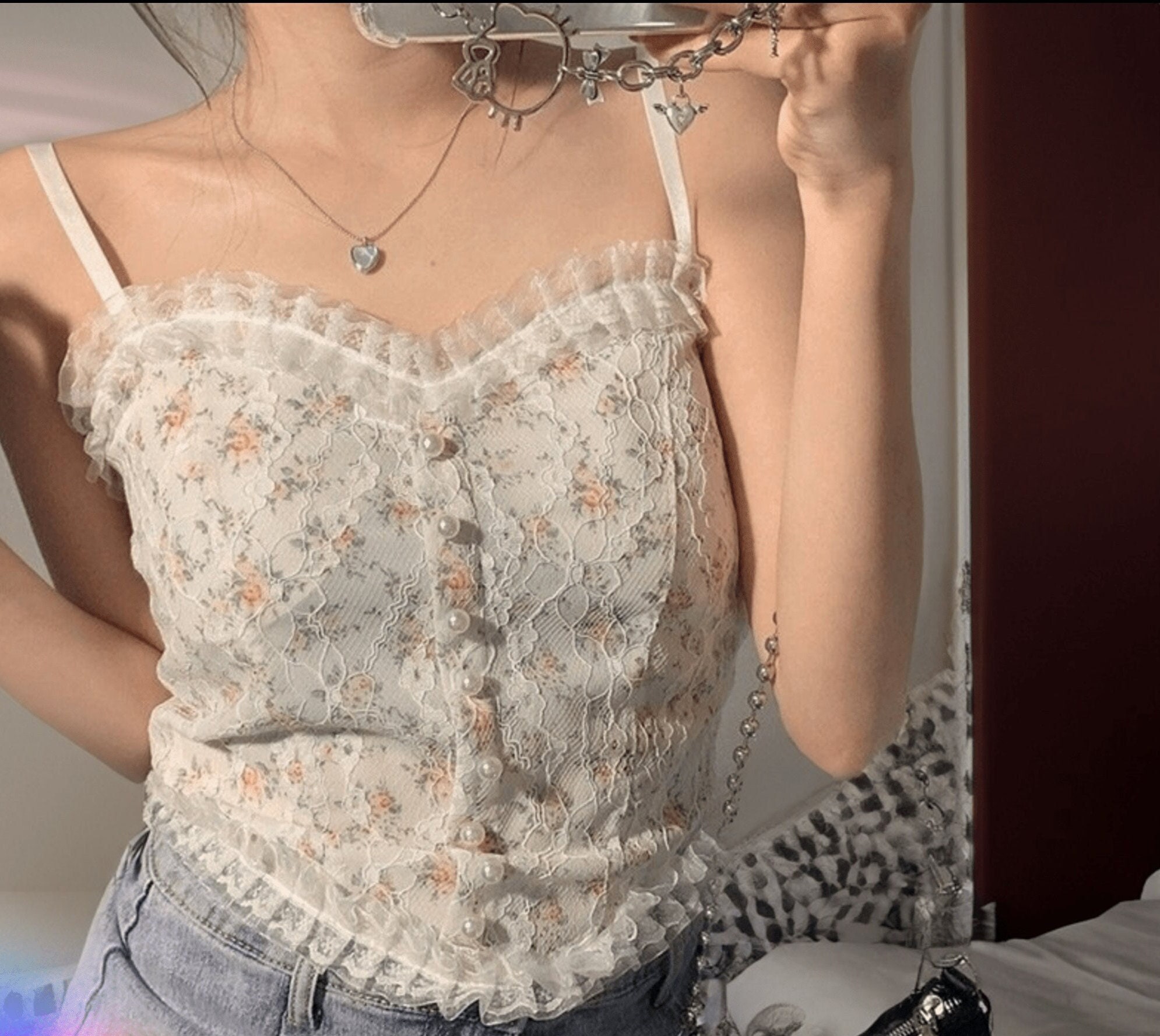 DanceeMangoos Y2K Clothing Sexy Sheer Lace Strapless Tube Crop Tops Fairy  Grunge Coquette Aesthetic Clothes Summer Bandeau Vest